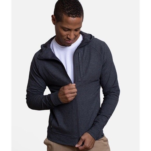 Cariloha Mens Large Comfort Zip Hoodie Charcoal Heather Bamboo Pockets Stretch - Picture 1 of 9